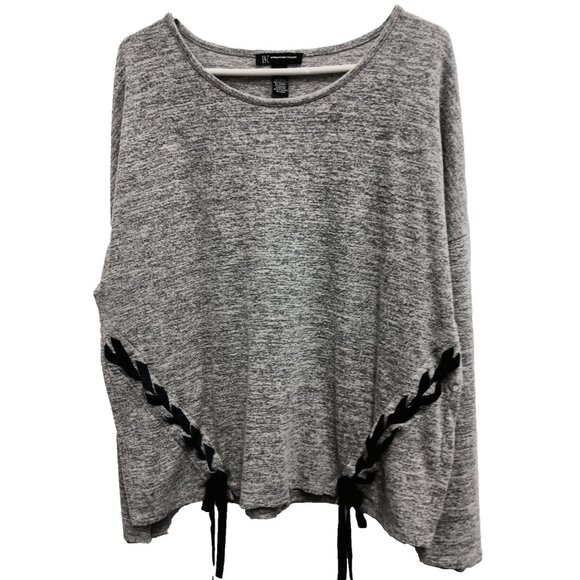Inc INternational Concepts Top Womens Large Gray Soft Knit BOHO Lace Up Hem - Picture 1 of 10